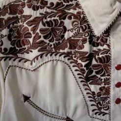 Scully Leather Company Men's Vintage Western Shirt Collection: Scully Gunfighter Cream & Saddle Brown Embroidered & Fancy Western Shirts