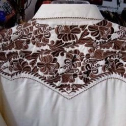 Scully Leather Company Men's Vintage Western Shirt Collection: Scully Gunfighter Cream & Saddle Brown Embroidered & Fancy Western Shirts