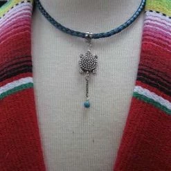 Laura Ingalls Designs Braided Leather Necklace With Turtle