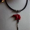 Laura Ingalls Designs Braided Leather Necklace With Red Bear Ladies'