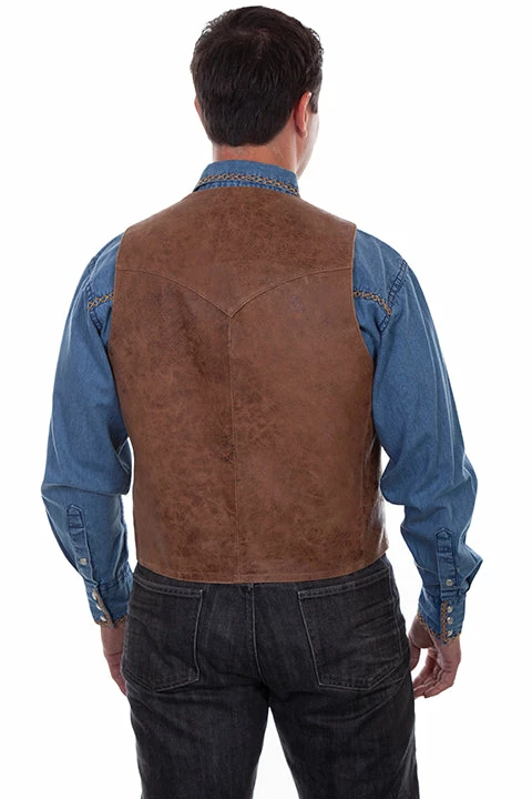Scully Leather Company Men's Leather Vest Collection: Scully Western Brown Button Front 4 Scully Leather Company Men's Leather Vest Collection: Scully Western Brown Button Front