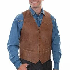 Scully Leather Company Men's Leather Vest Collection: Scully Western Brown Button Front