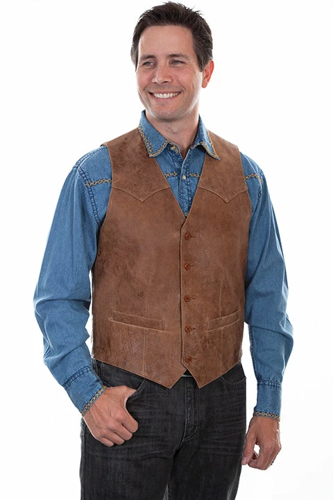 Scully Leather Company Men's Leather Vest Collection: Scully Western Brown Button Front 3 Scully Leather Company Men's Leather Vest Collection: Scully Western Brown Button Front