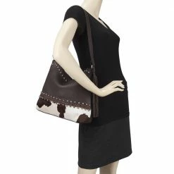 American West Handbags Ladies' American West Handbag Wild Horses Collection: Leather Zip Top Shoulder Hair On Hide