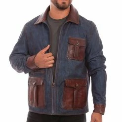 Scully Leather Company Men's Leather Jacket Collection: Scully Western Denim With Leather Trim