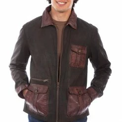 Scully Leather Company Men's Leather Jacket Collection: Scully Western Canvas With Leather Trim