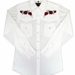 White Horse Apparel Men's Embroidered Western Shirt: White Horse Roses On White