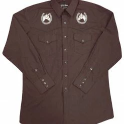 White Horse Apparel Men's Embroidered Western Shirt: White Horse Horseshoes And Horse Heads