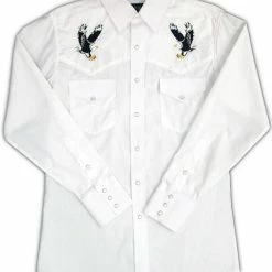 White Horse Apparel Men's Embroidered Western Shirt: White Horse Eagle On White