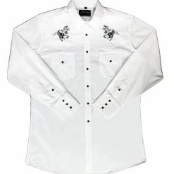 White Horse Apparel Men's Embroidered Western Shirt: White Horse Running Horse White