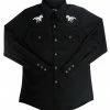 White Horse Apparel Men's Embroidered Western Shirt: White Horse Running Horse Black