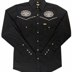 White Horse Apparel Men's Embroidered Western Shirt: White Horse Skulls On Black