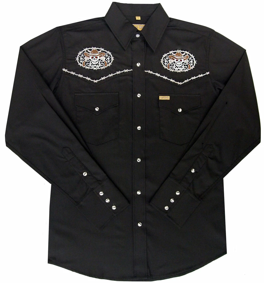 White Horse Apparel Men's Embroidered Western Shirt: White Horse Skulls On Black 3 White Horse Apparel Men's Embroidered Western Shirt: White Horse Skulls On Black