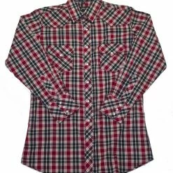 White Horse Apparel Men's Western Shirt: White Horse Plaid Red Black