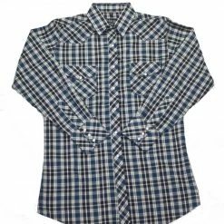 White Horse Apparel Men's Western Shirt: White Horse Plaid Blue Black