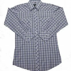 White Horse Apparel Men's Western Shirt: White Horse Plaid Blue Tan