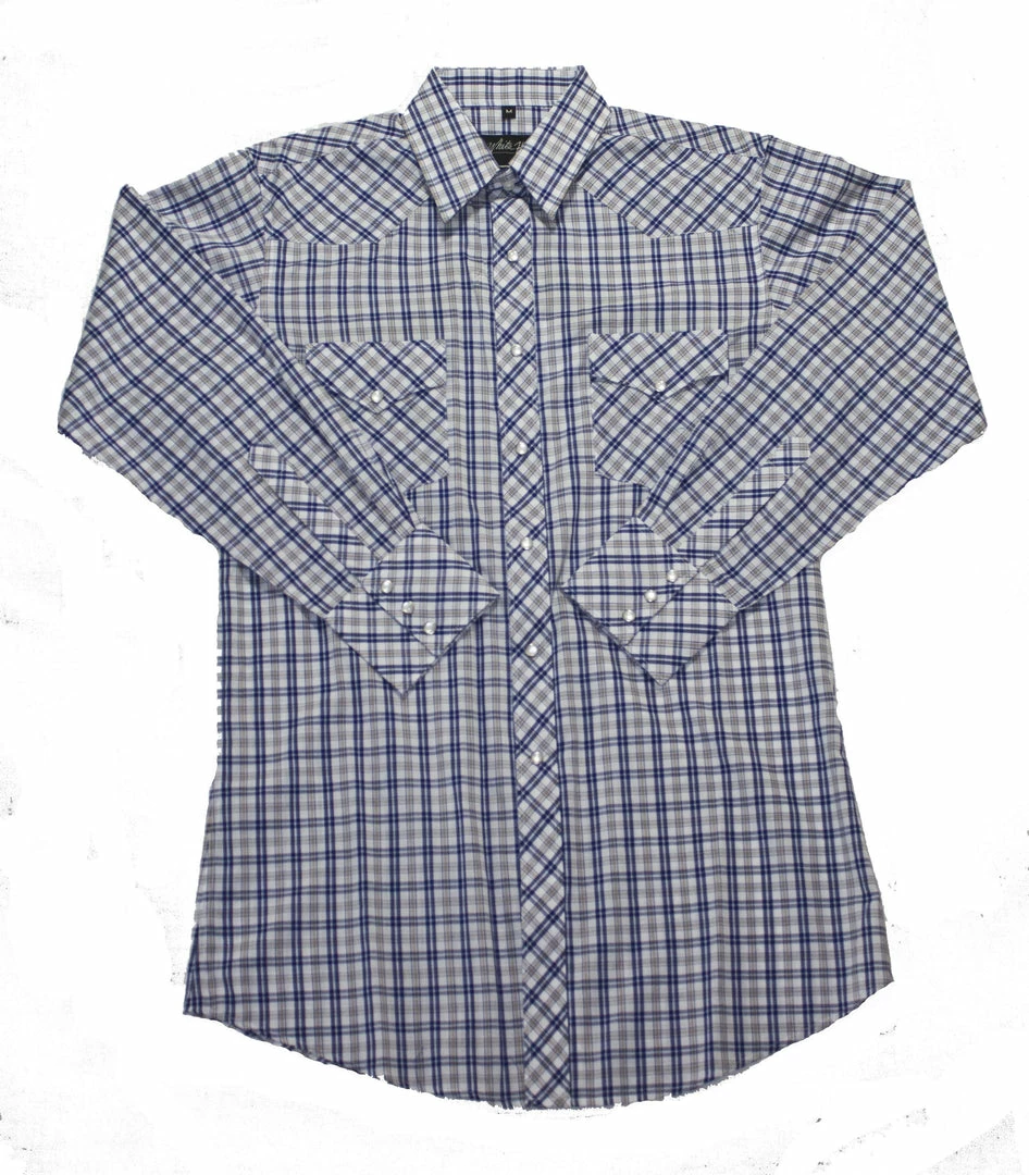 White Horse Apparel Men's Western Shirt: White Horse Plaid Blue Tan 3 White Horse Apparel Men's Western Shirt: White Horse Plaid Blue Tan
