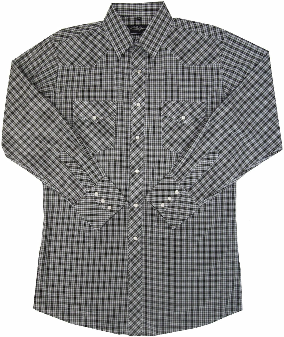 White Horse Apparel Men's Western Shirt: White Horse Plaid Black White 3 White Horse Apparel Men's Western Shirt: White Horse Plaid Black White