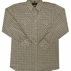 White Horse Apparel Men's Western Shirt: White Horse Plaid Tan Black