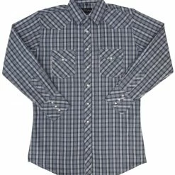 White Horse Apparel Men's Western Shirt: White Horse Plaid Blue White