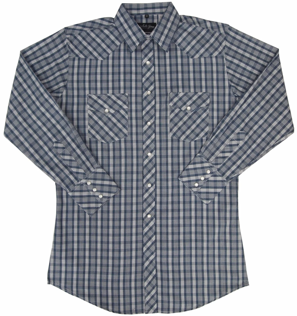 White Horse Apparel Men's Western Shirt: White Horse Plaid Blue White 3 White Horse Apparel Men's Western Shirt: White Horse Plaid Blue White