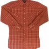 White Horse Apparel Men's Western Shirt: White Horse Plaid Red Gold White