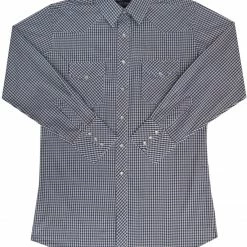 White Horse Apparel Men's Western Shirt: White Horse Plaid White Blue Black