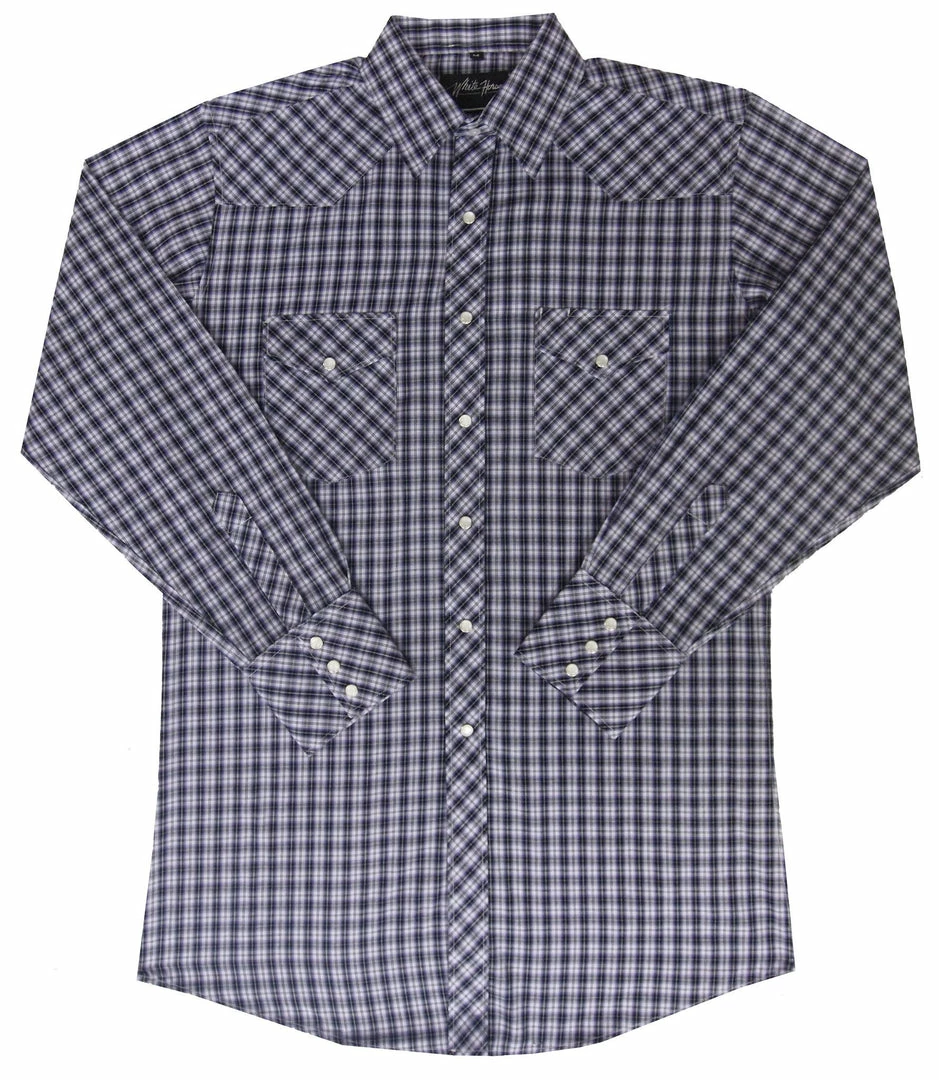 White Horse Apparel Men's Western Shirt: White Horse Plaid Purple Black White 3 White Horse Apparel Men's Western Shirt: White Horse Plaid Purple Black White