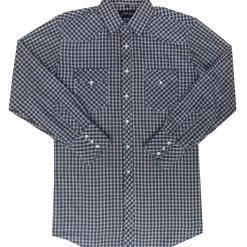 White Horse Apparel Men's Western Shirt: White Horse Plaid Navy White