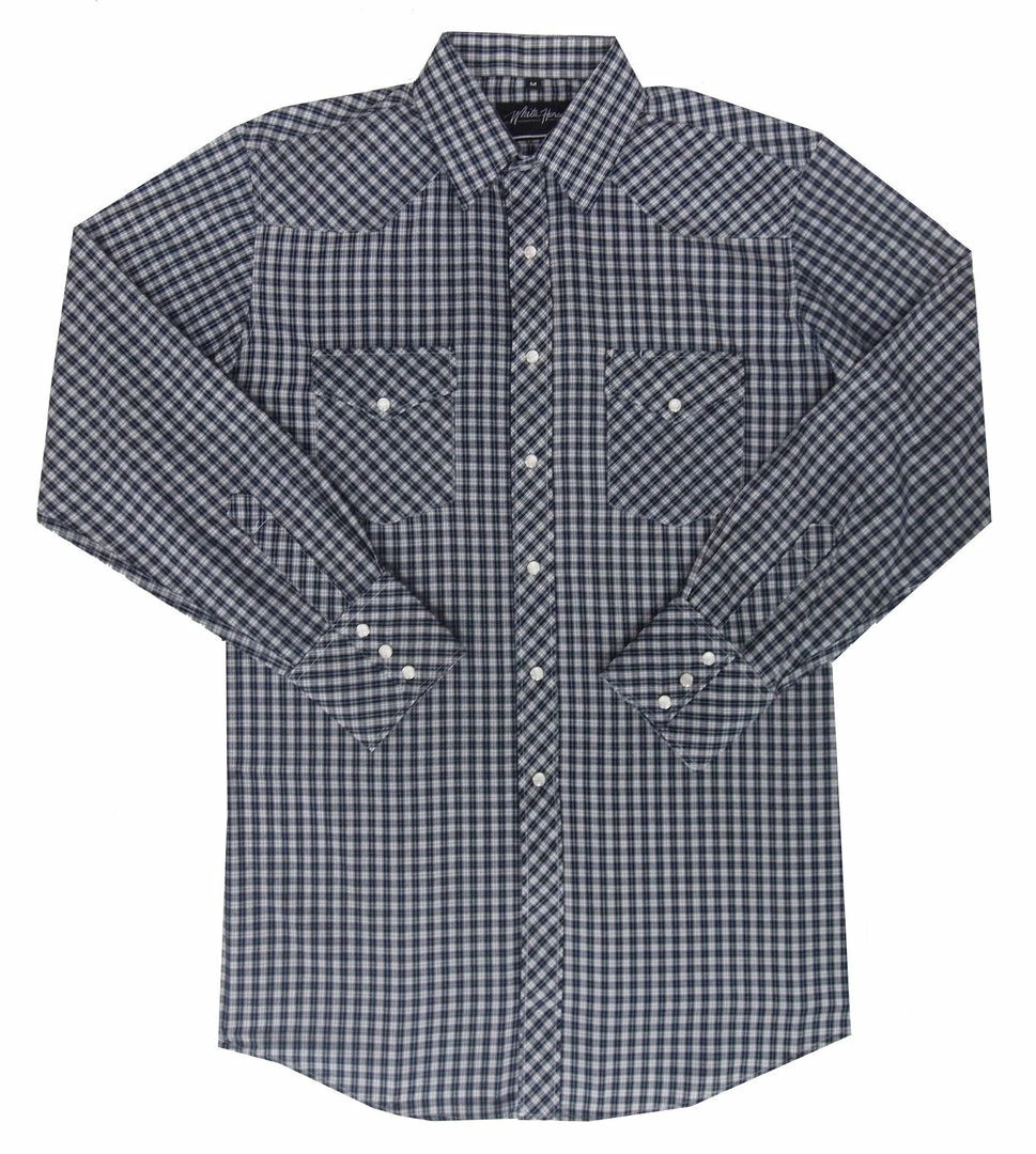 White Horse Apparel Men's Western Shirt: White Horse Plaid Navy White 3 White Horse Apparel Men's Western Shirt: White Horse Plaid Navy White
