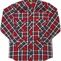 White Horse Apparel Men's Embroidered Western Shirt: White Horse Red Plaid
