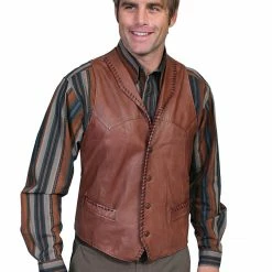 Scully Leather Company Men's Leather Vest Collection Vest: Scully Western Whip Stitch Lamb