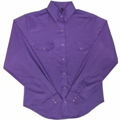 White Horse Apparel Women's Western Shirt: White Horse Solid Broadcloth Purple Ladies'