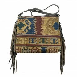 American West Handbags Ladies' American West Handbag Tapestry: Zip Top Shoulder With Fringe Large