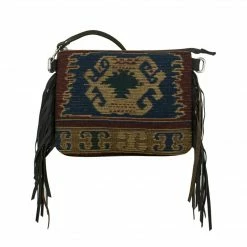 American West Handbags Ladies' American West Handbag Tapestry Print: Zip Top Crossbody With Fringe Small
