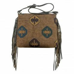 American West Handbags Ladies' American West Handbag Tapestry: Zip Top Shoulder With Fringe Large