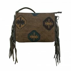 American West Handbags Ladies' American West Handbag Tapestry Print: Zip Top Crossbody With Fringe Small
