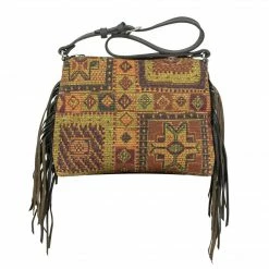 American West Handbags American West Handbag Tapestry: Zip Top Shoulder With Fringe Large