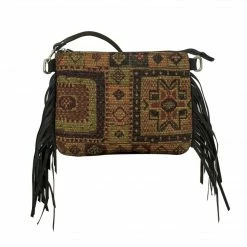 American West Handbags Ladies' American West Handbag Tapestry Print: Zip Top Crossbody With Fringe Small