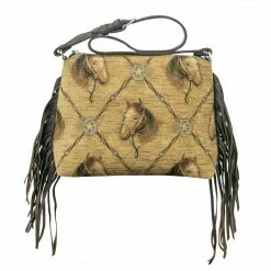 American West Handbags American West Handbag Tapestry Horse: Zip Top Shoulder With Fringe Large Ladies'