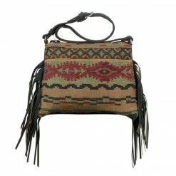 American West Handbags Ladies' American West Handbag Tapestry: Zip Top Shoulder With Fringe Large