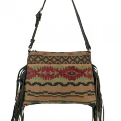 American West Handbags Ladies' American West Handbag Tapestry: Zip Top Shoulder With Fringe Large