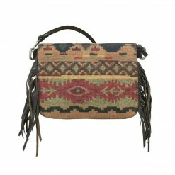 American West Handbags American West Handbag Tapestry Print: Zip Top Crossbody With Fringe Small