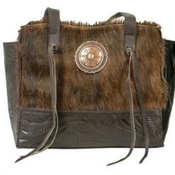 American West Handbags American West Handbag Pendleton Pony Collection: Leather Zip Top Tote Brindle