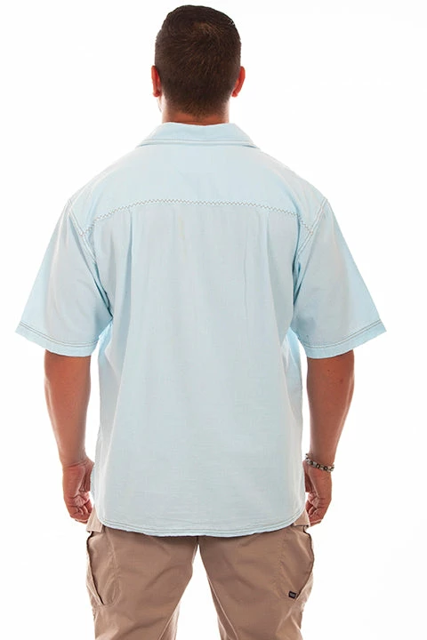 Scully Leather Company Men's Farthest Point Collection Shirt: Short Sleeve Traveler Aqua Sky 4 Scully Leather Company Men's Farthest Point Collection Shirt: Short Sleeve Traveler Aqua Sky