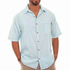 Scully Leather Company Men's Farthest Point Collection Shirt: Short Sleeve Traveler Aqua Sky