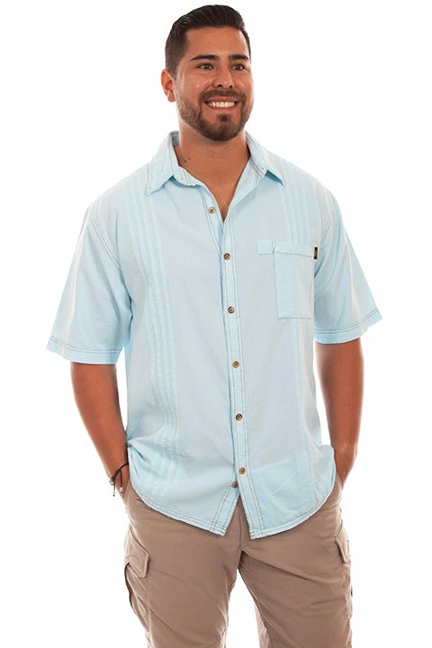 Scully Leather Company Men's Farthest Point Collection Shirt: Short Sleeve Traveler Aqua Sky 3 Scully Leather Company Men's Farthest Point Collection Shirt: Short Sleeve Traveler Aqua Sky