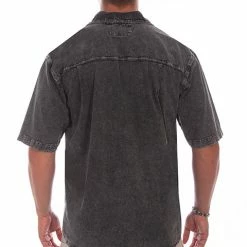 Scully Leather Company Men's Farthest Point Collection Shirt: Short Sleeve Traveler Distressed Black