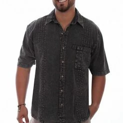 Scully Leather Company Men's Farthest Point Collection Shirt: Short Sleeve Traveler Distressed Black