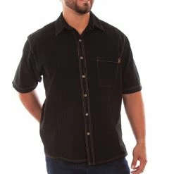 Scully Leather Company Men's Farthest Point Collection Shirt: Short Sleeve Traveler Black